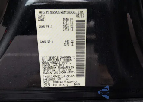 2014 Nissan Altima 2.5 S from USA, damaged, VIN 1N4AL3APXEC142649